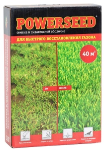 Семена газона Зеленый Ковер ПАУЭРСИД в оболочке для восстановления газона коробка 1кг