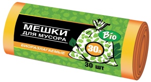 Мешки ГРС для мусора биоразлагаемые п/э V-30л рулон 30шт