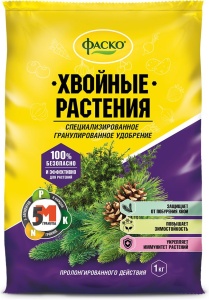Удобрение сухое Фаско 5М  минеральное для Хвойных растений гранулированное 1 кг (СТ. ДИЗАЙН)