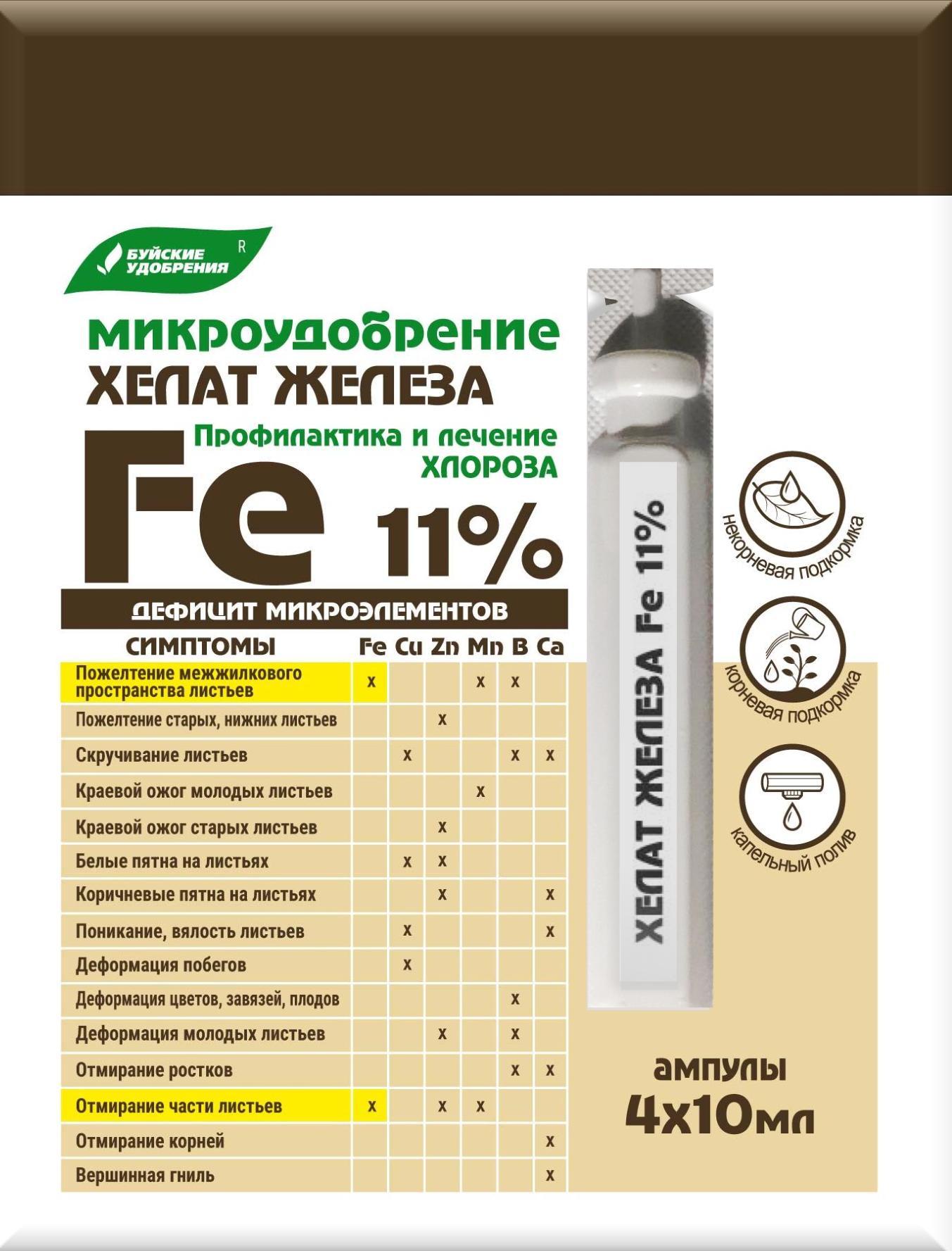 Удобрение жидкое БХЗ Хелат Железа минеральное ампулы 4шт*10мл