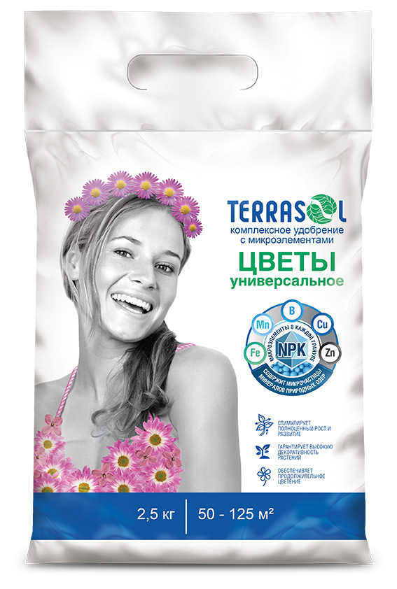 Удобрение сухое Террасол минеральное Цветы с микроэлементами 2,5 кг